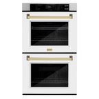 ZLINE 30" Autograph Double Wall Oven with Air Fry and Self-Clean in Stainless Steel with White Matte Door and Gold Handle, WADZ-WM-30-G