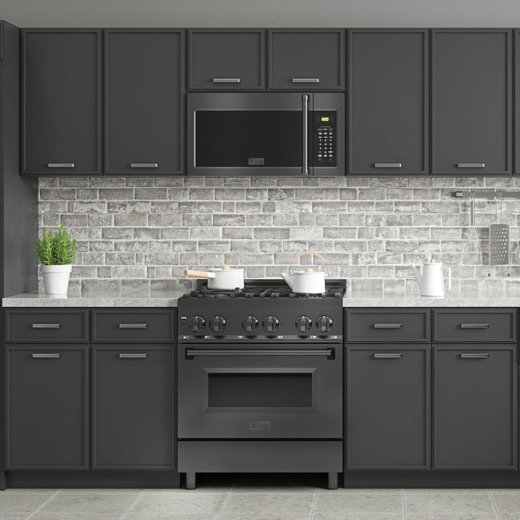 ZLINE 30" 1.5 cu. ft. Over the Range Microwave in Black Stainless Steel with Traditional Handle and Set of 2 Charcoal Filters, MWO-OTRCFH-30-BS