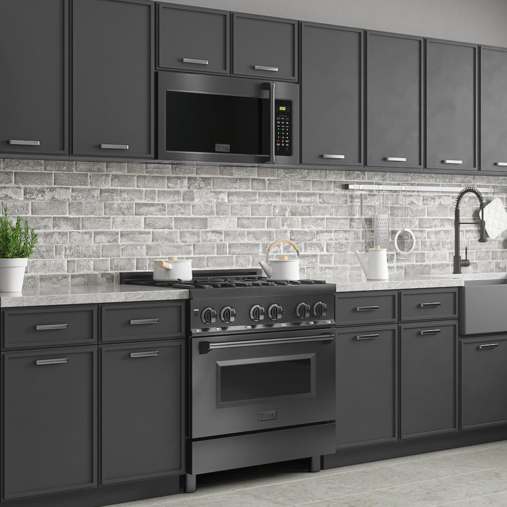 ZLINE 30" 1.5 cu. ft. Over the Range Microwave in Black Stainless Steel with Traditional Handle and Set of 2 Charcoal Filters, MWO-OTRCFH-30-BS