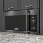 ZLINE 30" 1.5 cu. ft. Over the Range Microwave in Black Stainless Steel with Traditional Handle and Set of 2 Charcoal Filters, MWO-OTRCFH-30-BS
