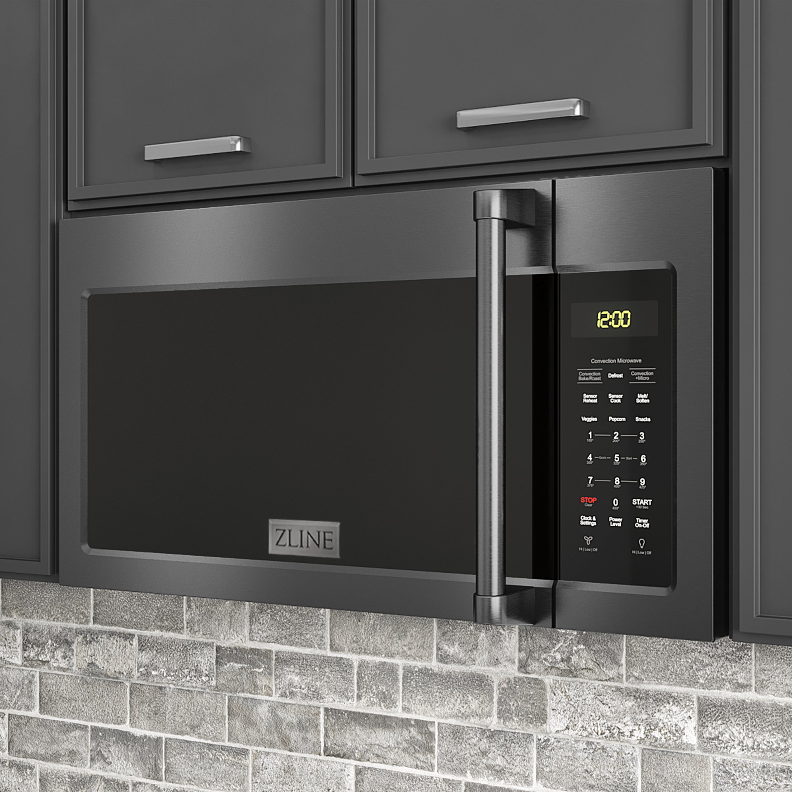 ZLINE 30" 1.5 cu. ft. Over the Range Microwave in Black Stainless Steel with Traditional Handle and Set of 2 Charcoal Filters, MWO-OTRCFH-30-BS