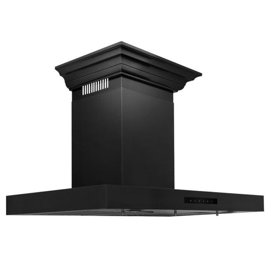 ZLINE 36 in Wall Mount Range Hood Convertible Vent Black Stainless Steel Crown Molding (BSKENCRN-36)