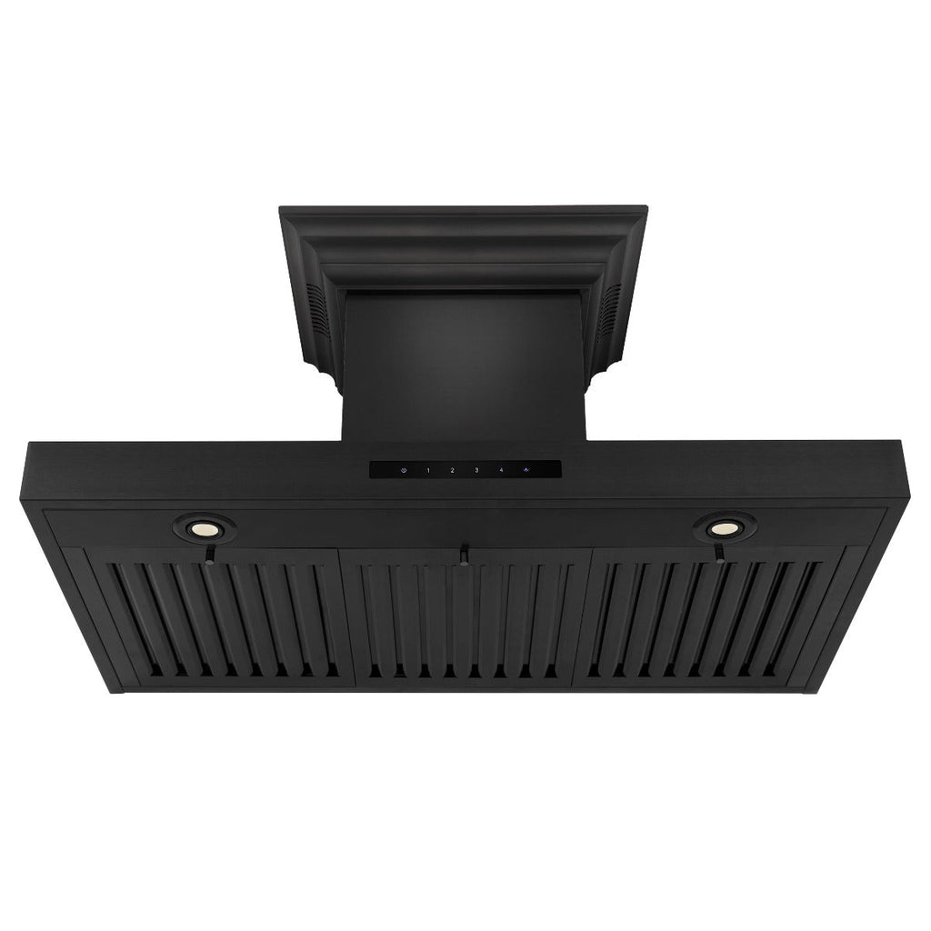 ZLINE 36 in. Wall Mount Range Hood 400 CFM Black Stainless Steel Bluetooth Crown Molding (BSKENCRN-BT-36)
