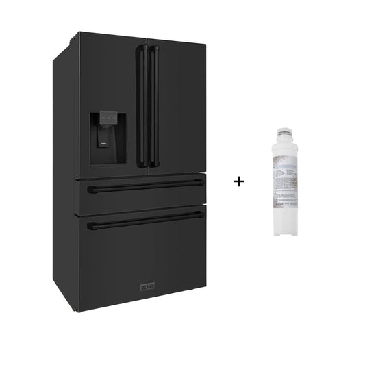 ZLINE 36 in French Door Refrigerator 21.6 cu. ft. Water & Ice Dispenser Water Filter Black Stainless Steel (RFM-W-WF-36-BS)