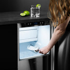 ZLINE Autograph 15" Touchstone Gourmet Ice Maker with Drain Pump and Black Stainless Steel Door with Champagne Bronze Helix Handle, IGMDZ-BS-15-KCB