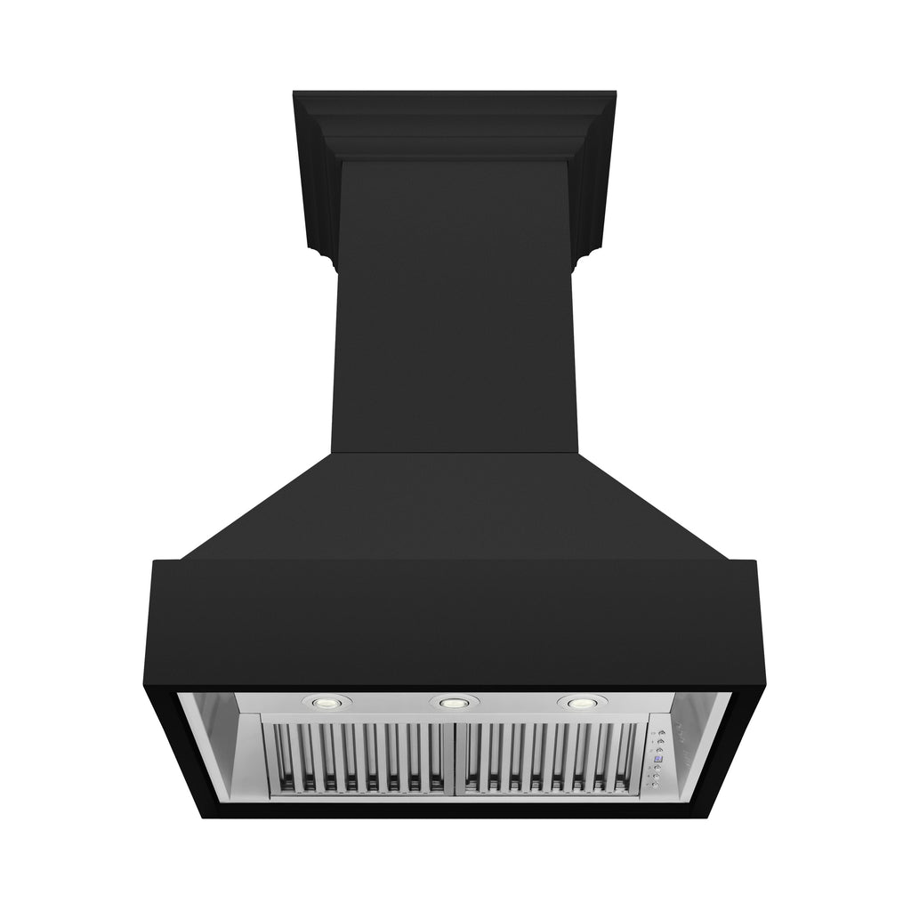 ZLINE 36 in. Wall Mount Range Hood, Wooden Rustic Black Finish, 700 CFM (355CC-36)