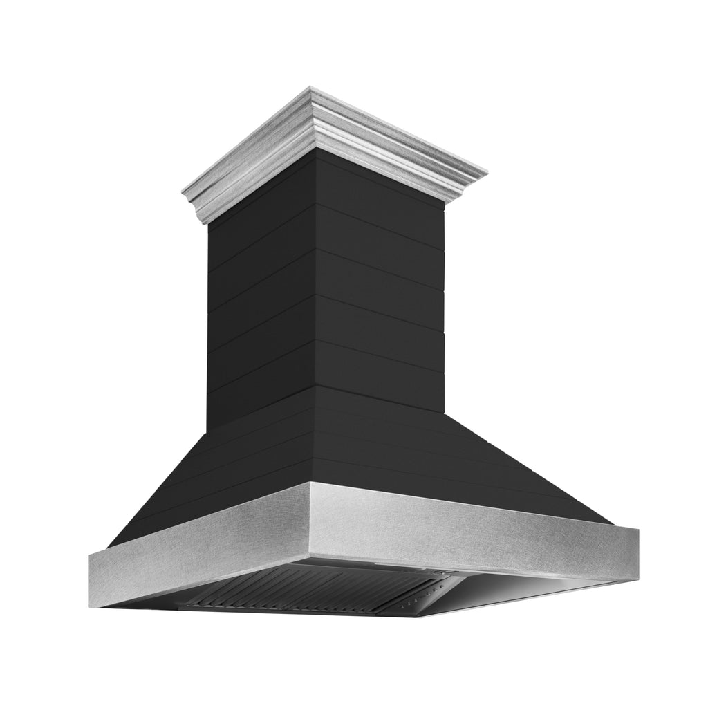 ZLINE 30 in. Wooden Wall Mount Range Hood, Rustic Shiplap Black Finish, Stainless Steel Accents, 400 CFM (365CC-30)