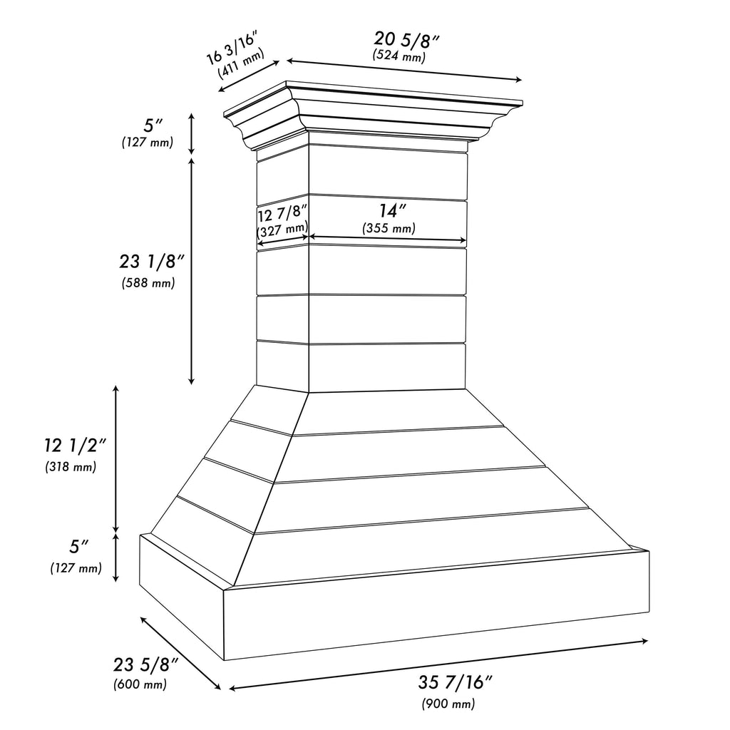 ZLINE 36 in. Wall Mount Range Hood 700 CFM Rustic Shiplap Black with Stainless Steel Accents (365CC-36)