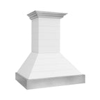 ZLINE 30 in. Wall Mount Range Hood, 400 CFM, Wooden Rustic Shiplap Bright White Finish with Stainless Steel Accents (365WW-30)