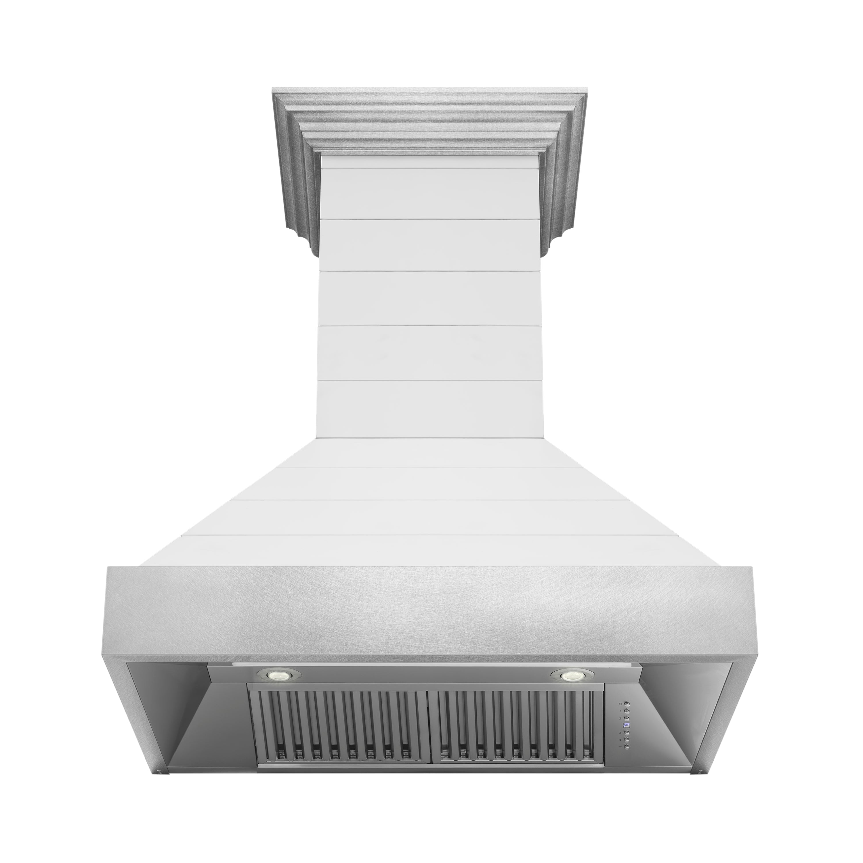 ZLINE 30 in. Wall Mount Range Hood, 400 CFM, Wooden Rustic Shiplap Bright White Finish with Stainless Steel Accents (365WW-30)