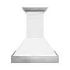 ZLINE 30 in. Wall Mount Range Hood, 400 CFM, Wooden Rustic Shiplap Bright White Finish with Stainless Steel Accents (365WW-30)