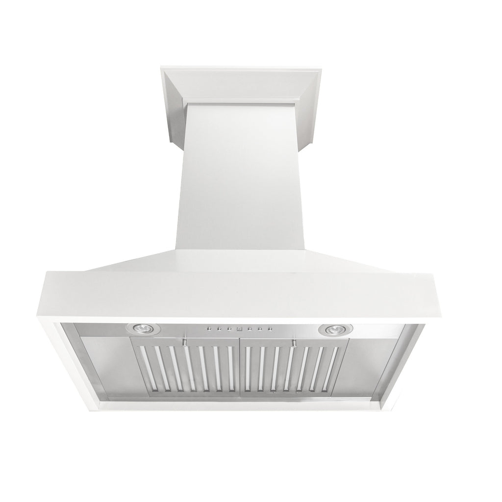 ZLINE 36 in. Wall Mount Range Hood 400 CFM Convertible Wooden Bright White Finish (KBWW-36)