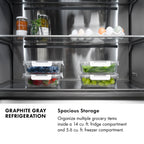 ZLINE 36 in. French Door Built-In Bottom Freezer Refrigerator 19.6 Cu. Ft. Water Dispenser Ice Maker Black Stainless Steel Graphite Gray Interior Polished Gold Helix Handles (GRBIVZ-BS36KG)