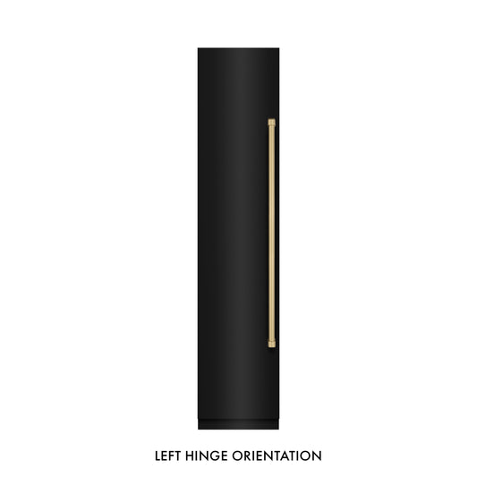 ZLINE Autograph 18" 8.6 cu. ft. Left Hinge Column Freezer in Black Stainless Steel with Graphite Gray Interior and Champagne Bronze Accents, RCFVLZ-BS-18-CB