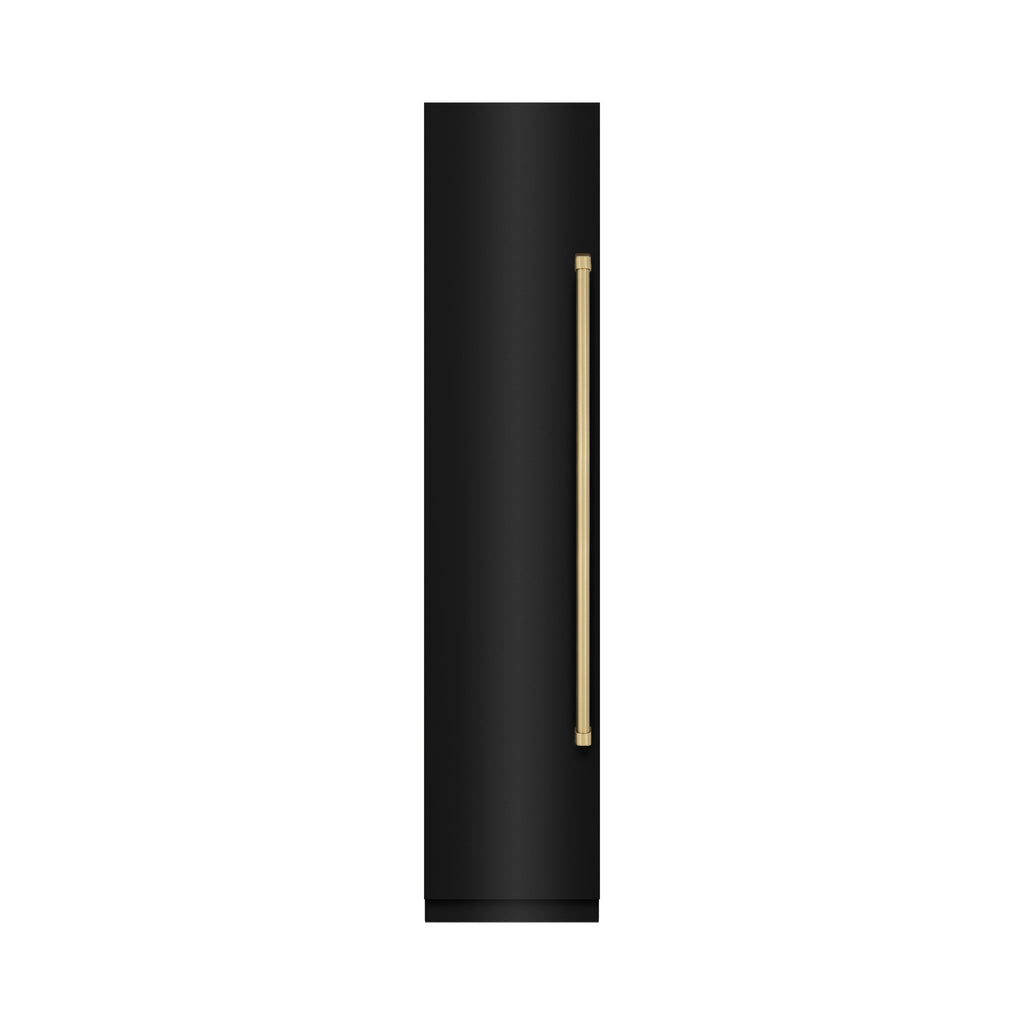 ZLINE Autograph 18" 8.6 cu. ft. Left Hinge Column Freezer in Black Stainless Steel with Graphite Gray Interior and Champagne Bronze Accents, RCFVLZ-BS-18-CB