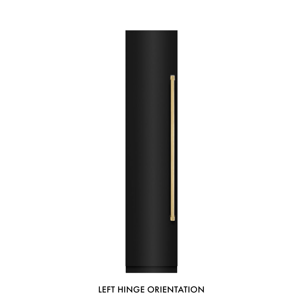 ZLINE Autograph 18" 8.6 cu. ft. Left Hinge Column Freezer in Black Stainless Steel with Graphite Gray Interior and Polished Gold Accents, RCFVLZ-BS-18-G