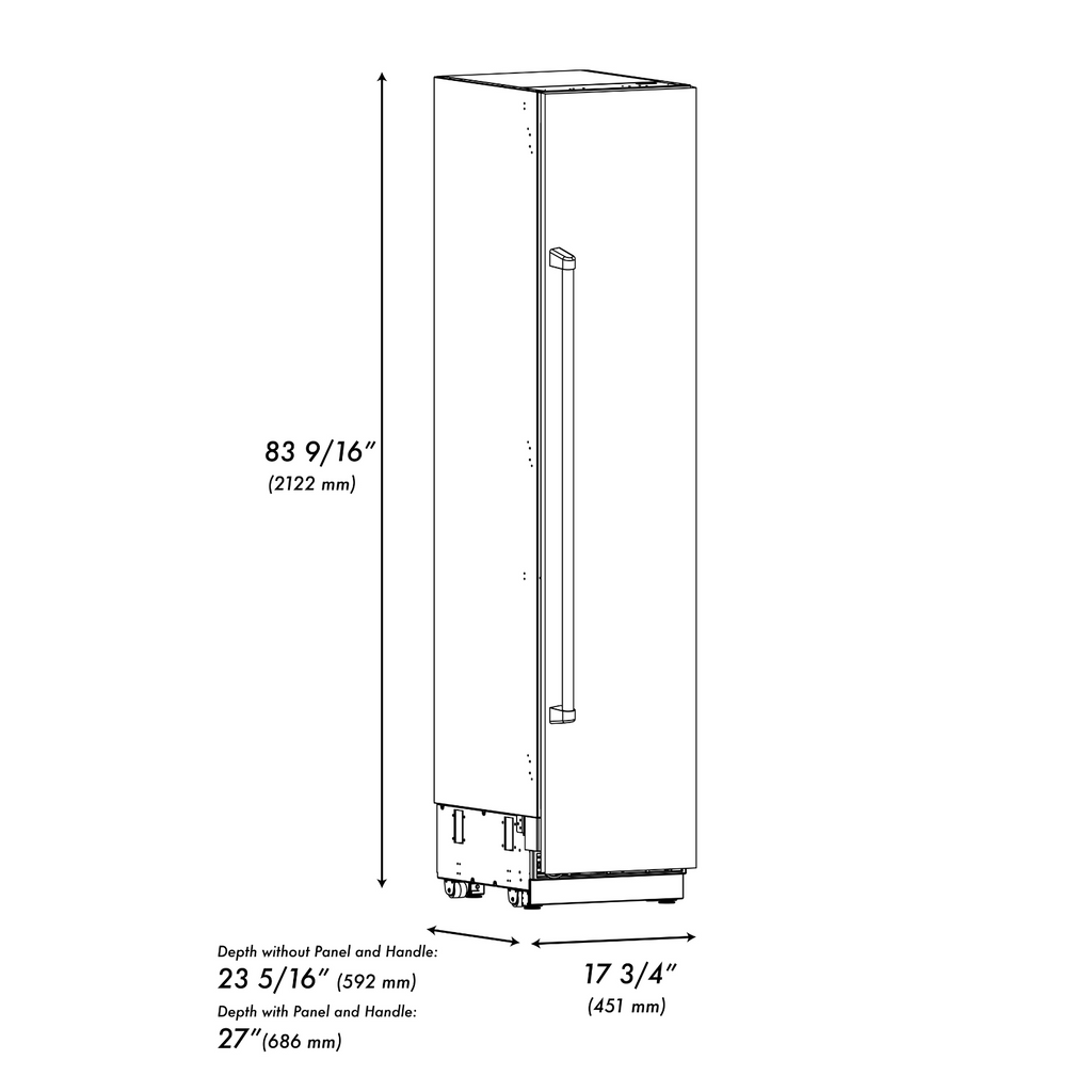 ZLINE Autograph 18" 8.6 cu. ft. Right Hinge Column Freezer in Black Stainless Steel with Graphite Gray Interior and Polished Gold Accents, RCFVRZ-BS-18-G