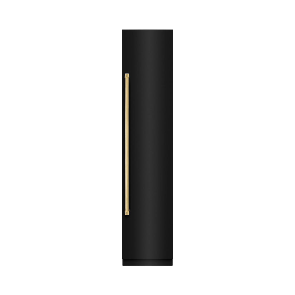 ZLINE Autograph 18" 8.6 cu. ft. Right Hinge Column Freezer in Black Stainless Steel with Graphite Gray Interior and Polished Gold Accents, RCFVRZ-BS-18-G