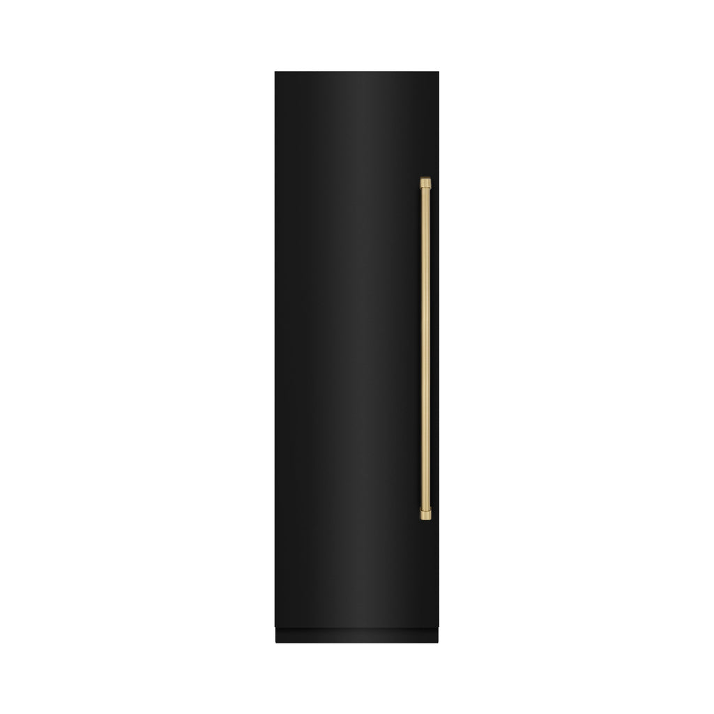 ZLINE Autograph 24" 12.4 cu. ft. Column Freezer in Black Stainless Steel with Graphite Gray Interior and Champagne Bronze Accents, RCFVZ-BS-24-CB