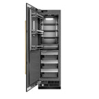 ZLINE Autograph 24" 12.4 cu. ft. Column Freezer in Black Stainless Steel with Graphite Gray Interior and Champagne Bronze Accents, RCFVZ-BS-24-CB