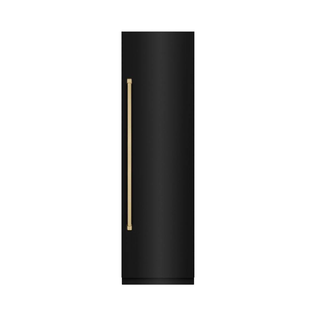 ZLINE 24 in. Column Refrigerator 12.5 cu. ft. Black Stainless Steel Graphite Gray Interior Champagne Bronze Accents (RCRVZ-BS-24-CB)