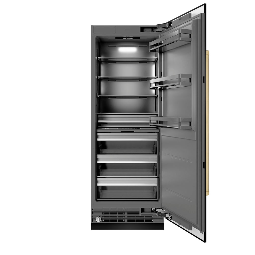 ZLINE 30 in. Column Refrigerator 16.7 cu. ft. Black Stainless Steel Graphite Gray Interior Champagne Bronze Accents (RCRVZ-BS-30-CB)