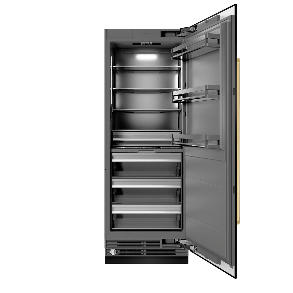 ZLINE 30 in. Column Refrigerator 16.7 cu. ft. Black Stainless Steel Graphite Gray Interior Polished Gold Accents (RCRVZ-BS-30-G)