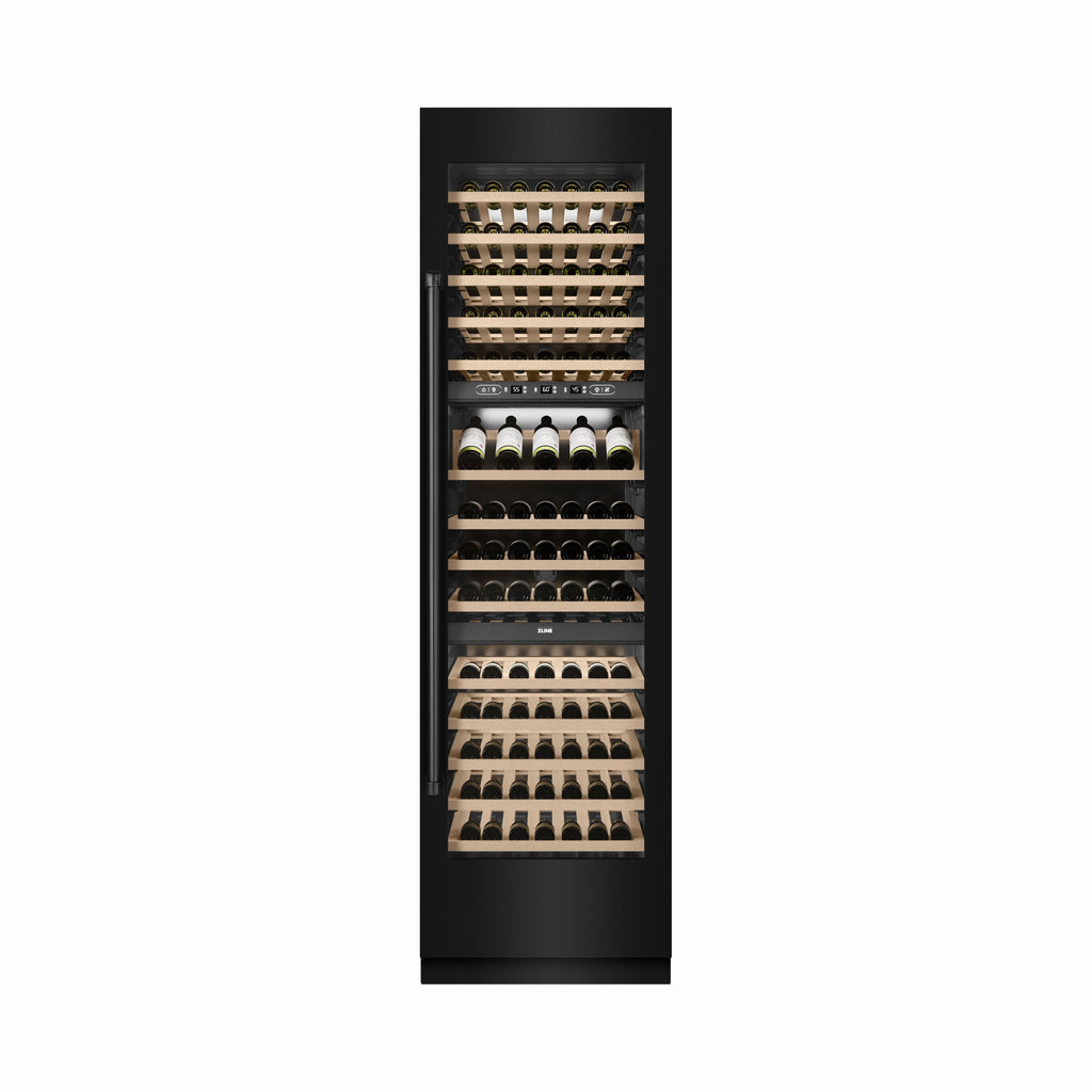 ZLINE 24" 12.4 cu. ft. Triple Zone 100 Bottle Column Wine Cooler in Black Stainless Steel, RCWV-BS-24