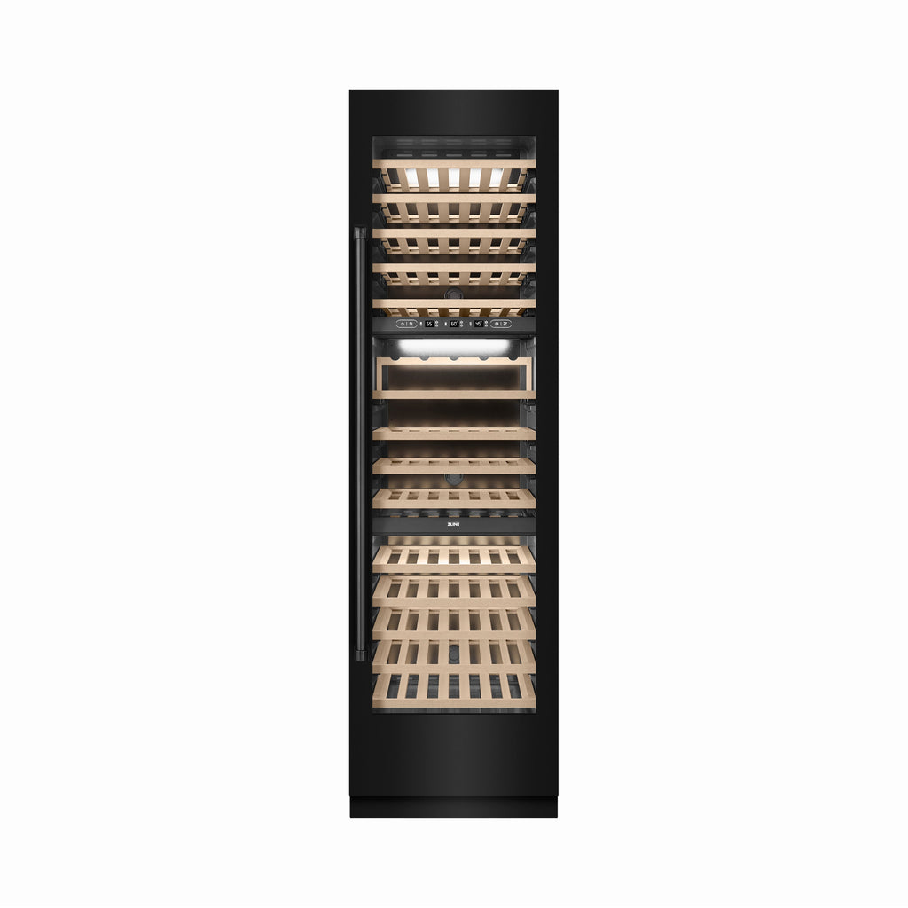 ZLINE 24" 12.4 cu. ft. Triple Zone 100 Bottle Column Wine Cooler in Black Stainless Steel, RCWV-BS-24