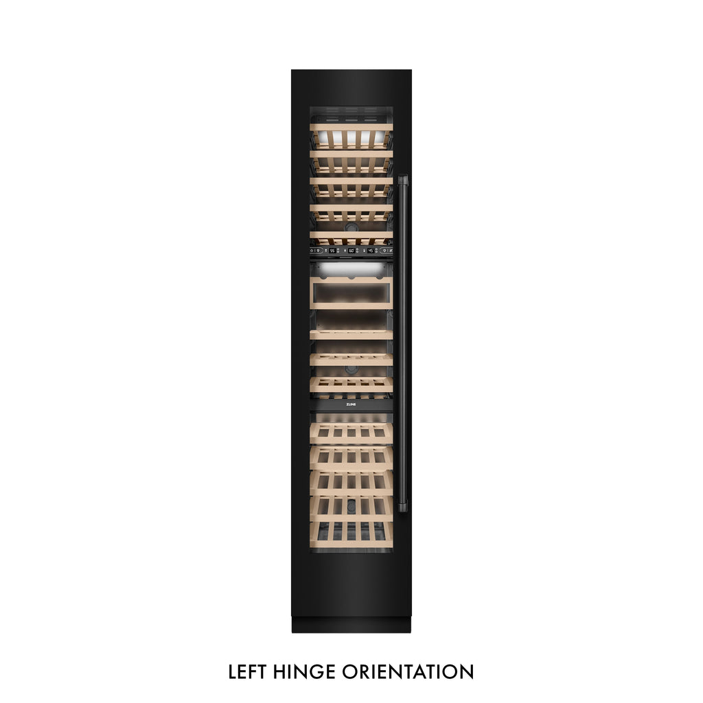ZLINE 18" 9.0 cu. ft. Triple Zone 68 Bottle Left Hinge Column Wine Cooler in Black Stainless Steel, RCWVL-BS-18