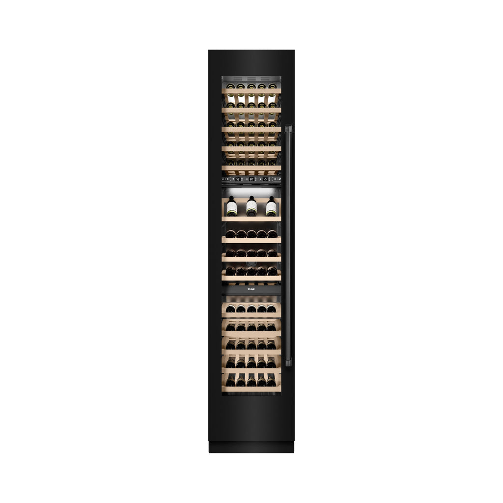 ZLINE 18" 9.0 cu. ft. Triple Zone 68 Bottle Left Hinge Column Wine Cooler in Black Stainless Steel, RCWVL-BS-18