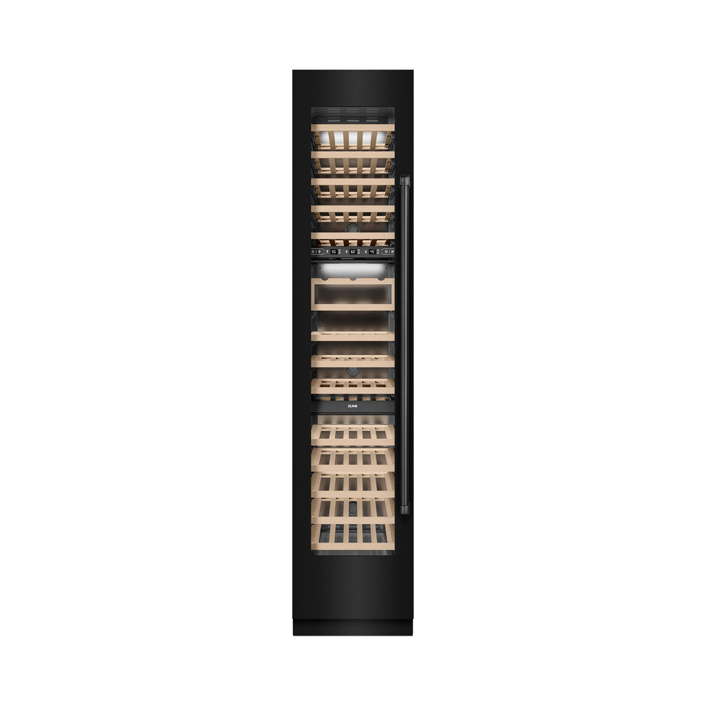 ZLINE 18" 9.0 cu. ft. Triple Zone 68 Bottle Left Hinge Column Wine Cooler in Black Stainless Steel, RCWVL-BS-18