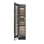 ZLINE Autograph 18" 9.0 cu. ft. Triple Zone 68 Bottle Left Hinge Column Wine Cooler in Black Stainless Steel with Champagne Bronze Accents, RCWVLZ-BS-18-CB