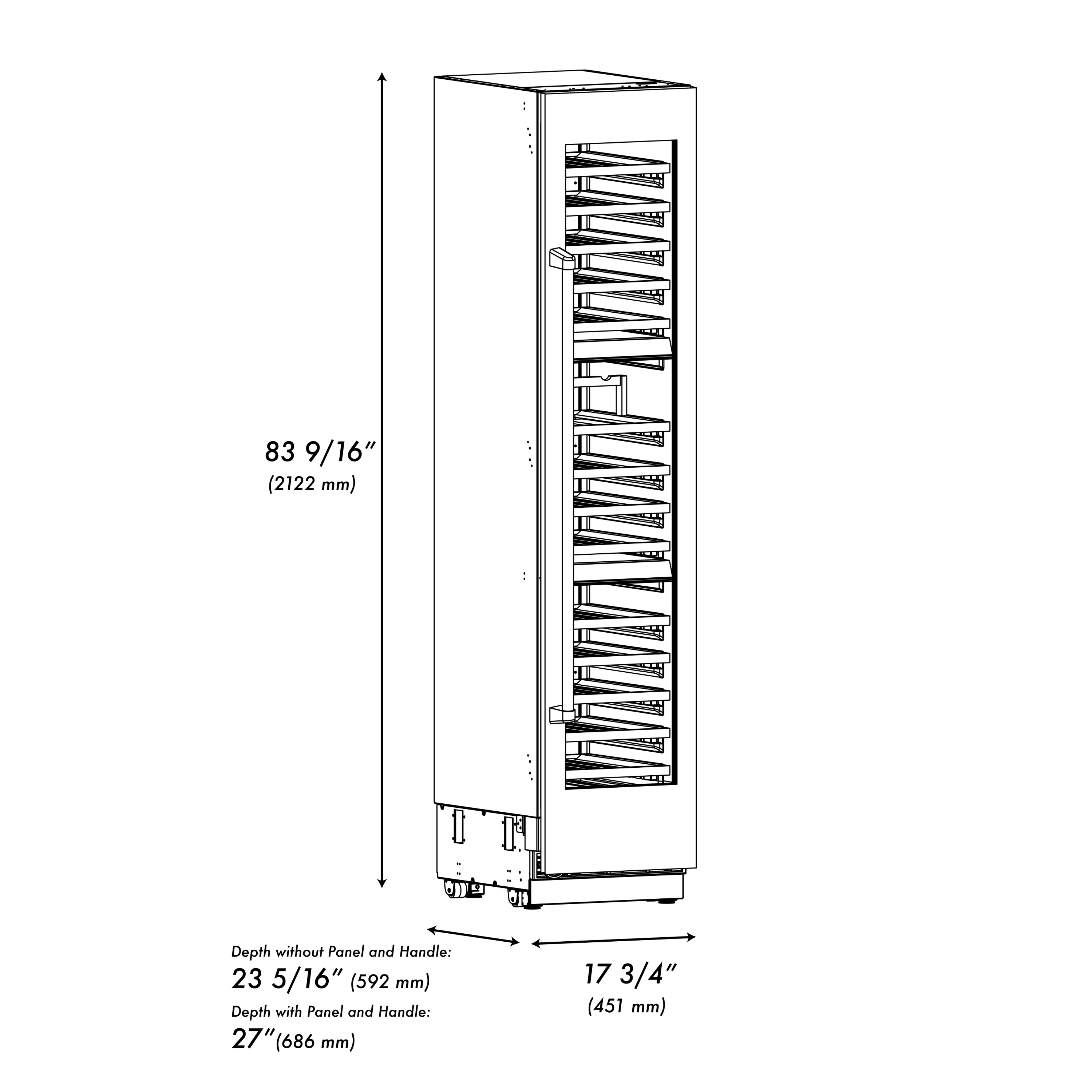 ZLINE Autograph 18" 9.0 cu. ft. Triple Zone 68 Bottle Left Hinge Column Wine Cooler in Black Stainless Steel with Polished Gold Accents, RCWVLZ-BS-18-G