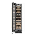 ZLINE Autograph 18" 9.0 cu. ft. Triple Zone 68 Bottle Left Hinge Column Wine Cooler in Black Stainless Steel with Polished Gold Accents, RCWVLZ-BS-18-G