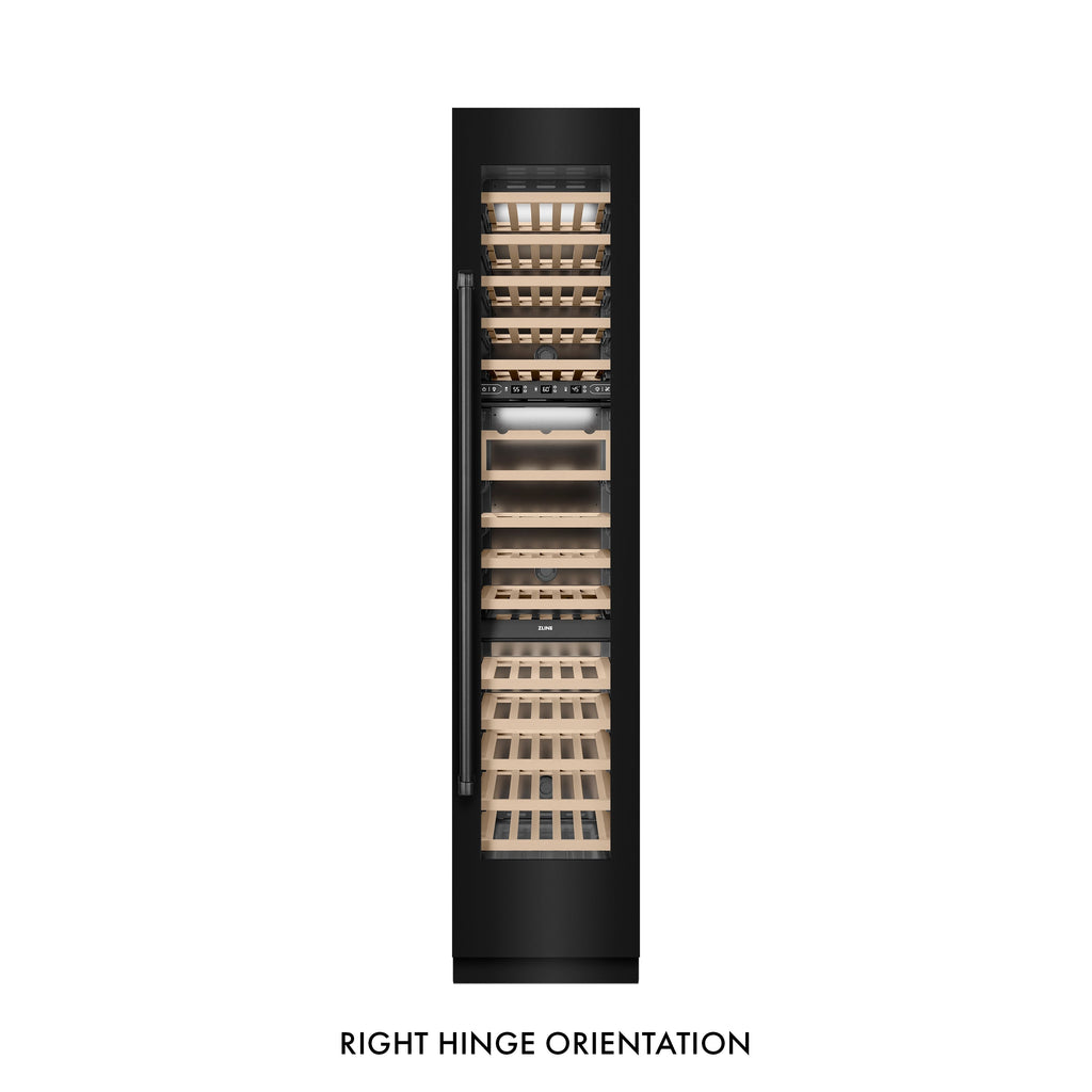 ZLINE 18" 9.0 cu. ft. Triple Zone 68 Bottle Right Hinge Column Wine Cooler in Black Stainless Steel, RCWVR-BS-18