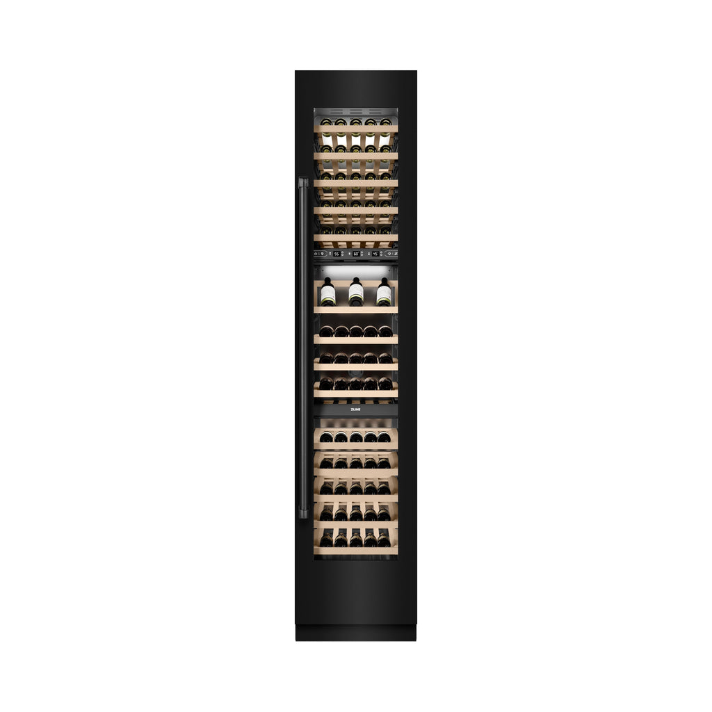 ZLINE 18" 9.0 cu. ft. Triple Zone 68 Bottle Right Hinge Column Wine Cooler in Black Stainless Steel, RCWVR-BS-18