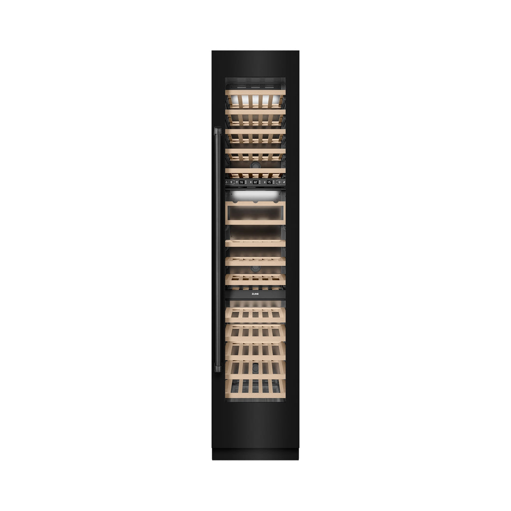 ZLINE 18" 9.0 cu. ft. Triple Zone 68 Bottle Right Hinge Column Wine Cooler in Black Stainless Steel, RCWVR-BS-18