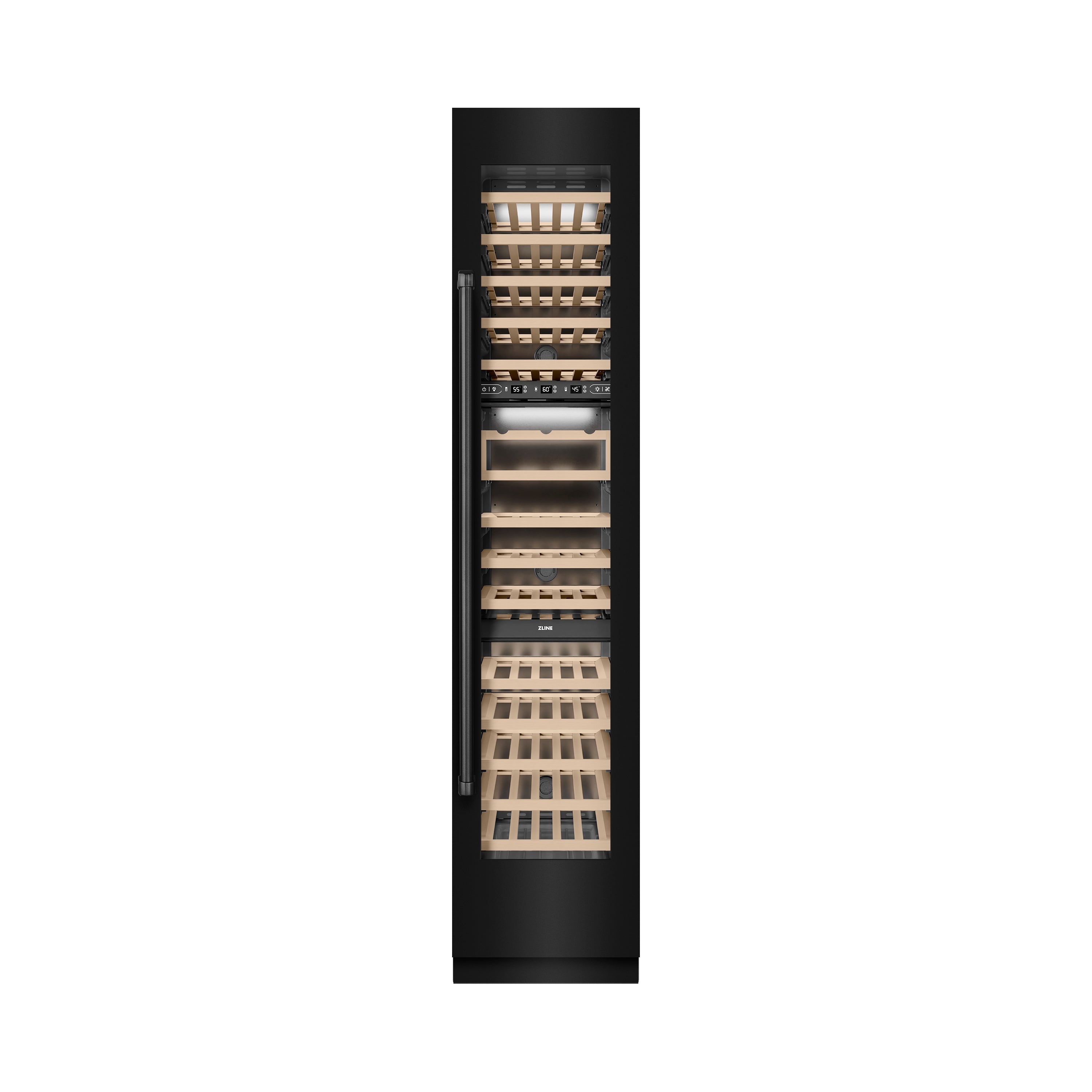 ZLINE 18" 9.0 cu. ft. Triple Zone 68 Bottle Right Hinge Column Wine Cooler in Black Stainless Steel, RCWVR-BS-18