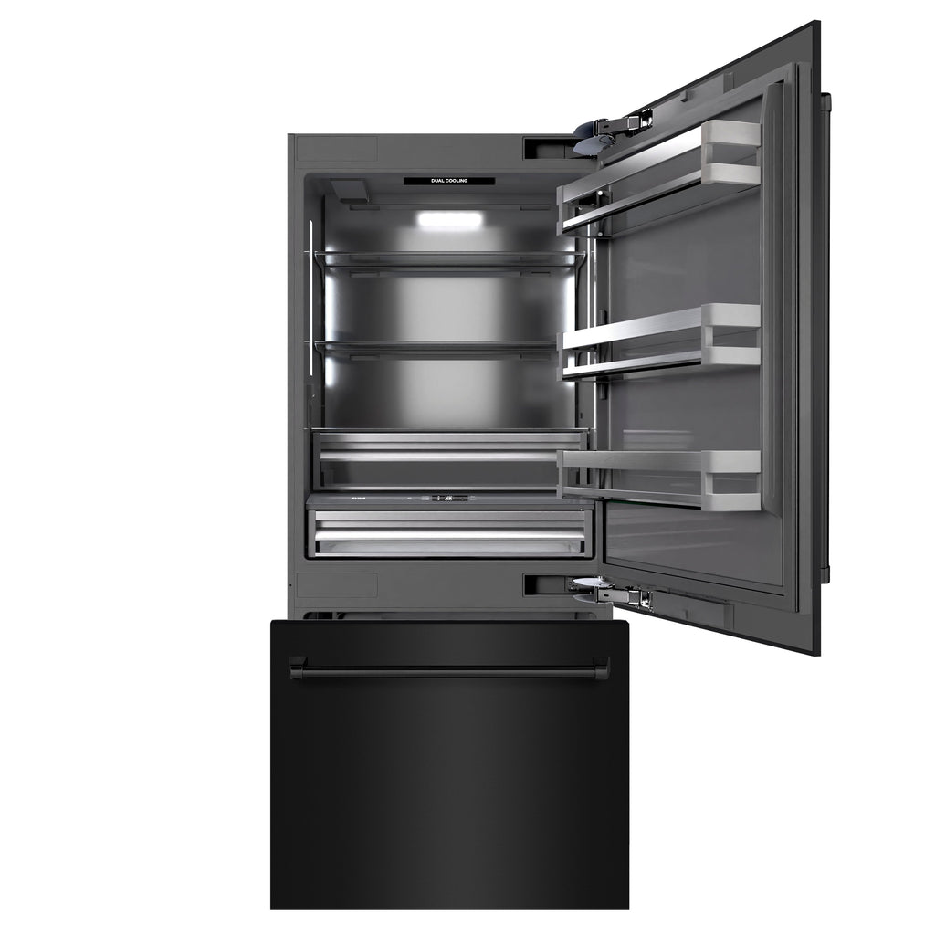 ZLINE 36 in. Built-In Bottom Freezer Refrigerator 19.8 Cu. Ft. Water Dispenser Ice Maker Black Stainless Steel Graphite Gray Interior (GRBIT-BS-36)