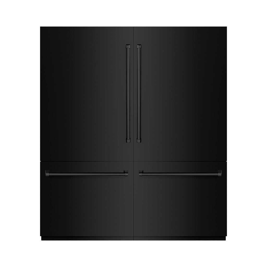 ZLINE 72 in. French Door Built-In Bottom Freezer Refrigerator 39.6 Cu. Ft. Water Dispensers, Ice Makers, Black Stainless Steel, Graphite Gray Interior (GRBIT-BS-72)