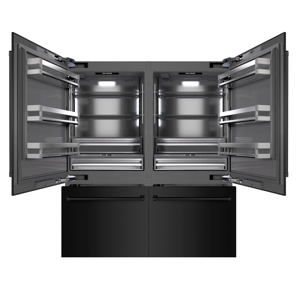ZLINE 72 in. French Door Built-In Bottom Freezer Refrigerator 39.6 Cu. Ft. Water Dispensers, Ice Makers, Black Stainless Steel, Graphite Gray Interior (GRBIT-BS-72)
