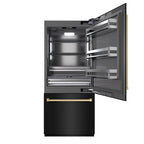 ZLINE 36 in. Built-In Bottom Freezer Refrigerator, 19.8 Cu. Ft., Water Dispenser, Ice Maker, Black Stainless Steel, Graphite Gray Interior, Champagne Bronze Accents (GRBITZ-BS-36-CB)