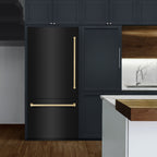ZLINE 36 in. Built-In Bottom Freezer Refrigerator, 19.8 Cu. Ft., Water Dispenser, Ice Maker, Black Stainless Steel, Graphite Gray Interior, Champagne Bronze Accents (GRBITZ-BS-36-CB)