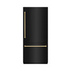 ZLINE 36 in. Built-In Bottom Freezer Refrigerator 19.8 cu. ft. Water Dispenser Ice Maker Black Stainless Steel Graphite Gray Interior Polished Gold Accents (GRBITZ-BS-36-G)