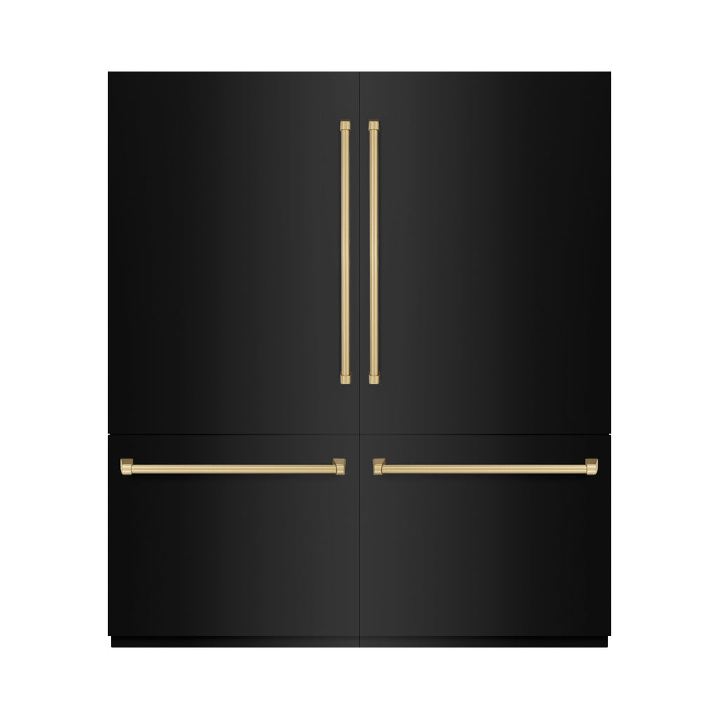 ZLINE 72 in. French Door Built-In Bottom Freezer Refrigerator 39.6 Cu. Ft. Water Dispensers Ice Makers Black Stainless Steel Graphite Gray Interior Champagne Bronze Accents (GRBITZ-BS-72-CB)