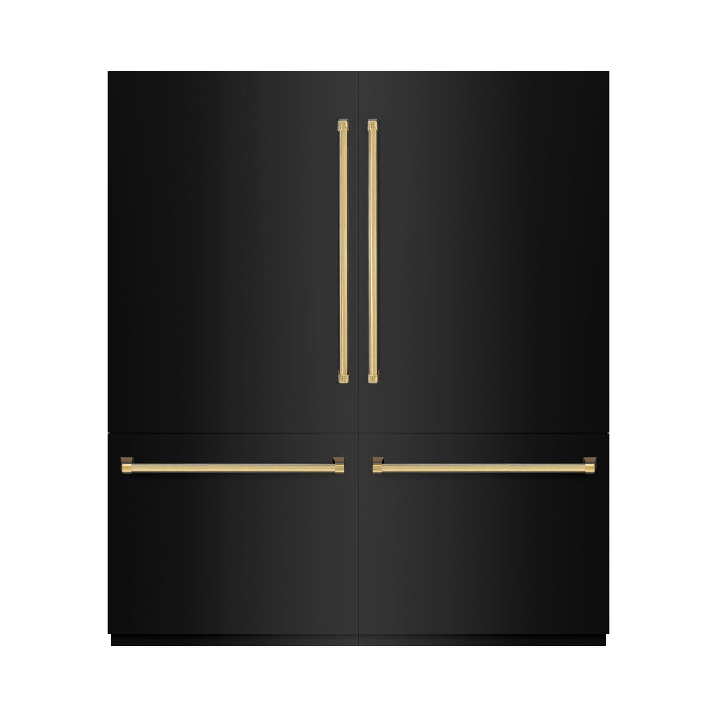 ZLINE 72 in. French Door Built-In Bottom Freezer Refrigerator 39.6 Cu. Ft. Water Dispensers Ice Makers Black Stainless Steel Graphite Gray Interior Polished Gold Accents (GRBITZ-BS-72-G)