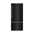 ZLINE 36 in. Built-In Bottom Freezer Refrigerator 19.8 cu. ft. Water Dispenser Ice Maker Black Stainless Steel Champagne Bronze Handles (GRBITZ-BS36-KCB)