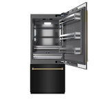 ZLINE 36 in. Built-In Bottom Freezer Refrigerator 19.8 cu. ft. Water Dispenser Ice Maker Black Stainless Steel Graphite Gray Interior Polished Gold Helix Handles (GRBITZ-BS36-KG)