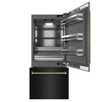 ZLINE 36 in. Built-In Bottom Freezer Refrigerator 19.8 cu. ft. Water Dispenser Ice Maker Black Stainless Steel Graphite Gray Interior Polished Gold Helix Handles (GRBITZ-BS36-KG)